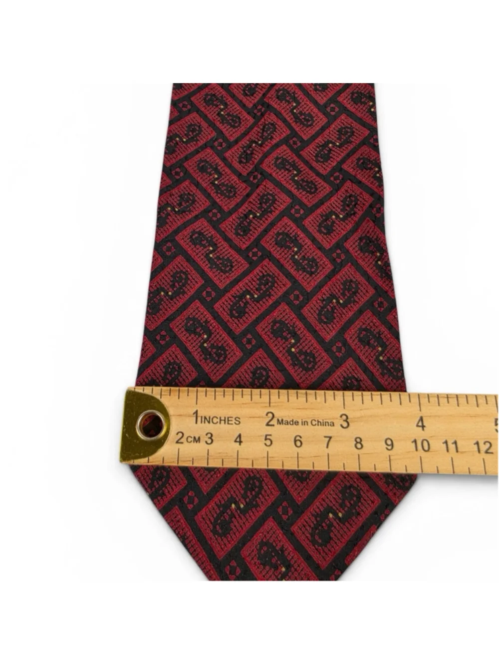 Vintage Giorgio Armani Cravatte Silk Necktie Red Black Paisley Geometric